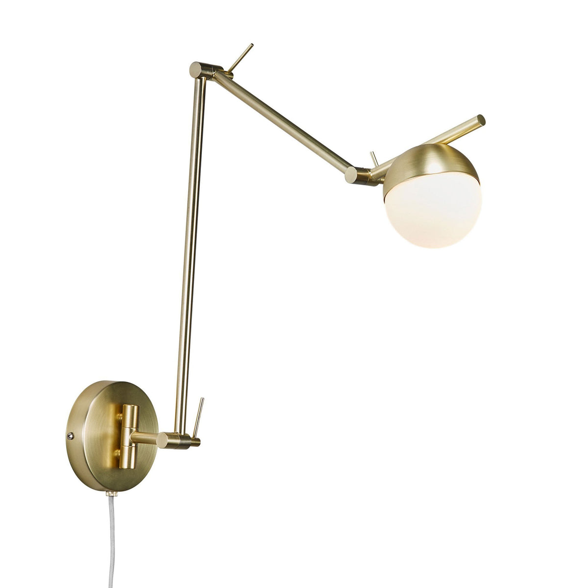 Contina Adjustable Plugged Wall Light in Brass with Opal Glass