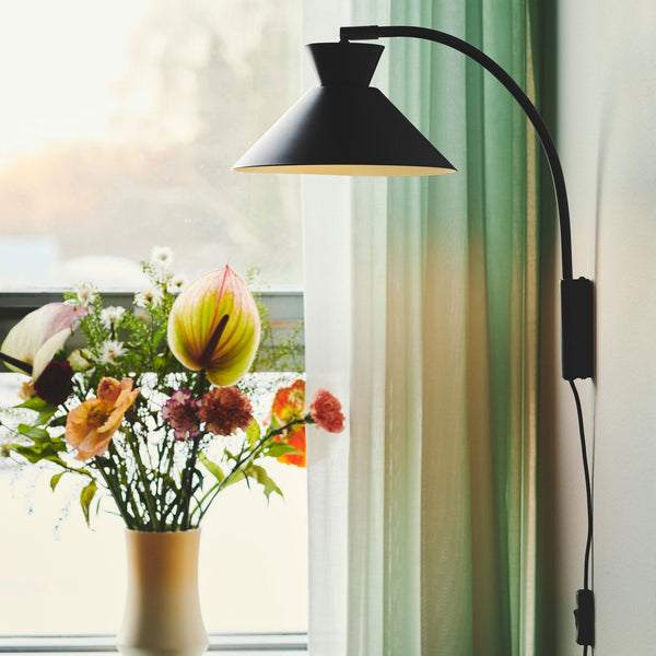 Dial Adjustable Plugged Wall Light in Black