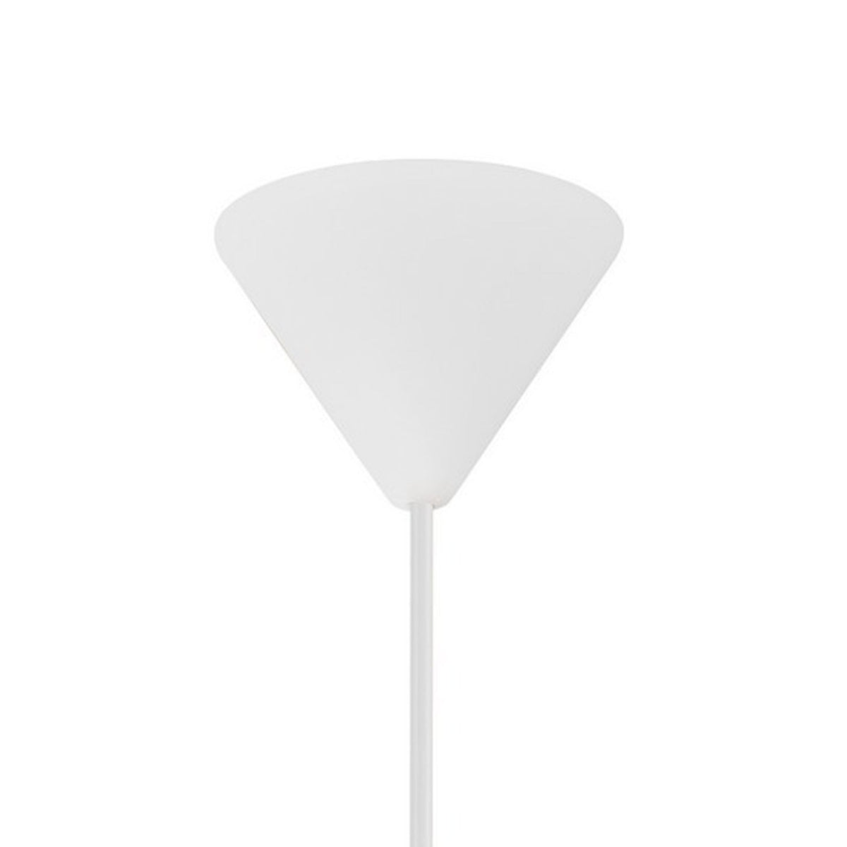 A close-up view of the white conical ceiling rose and cable.