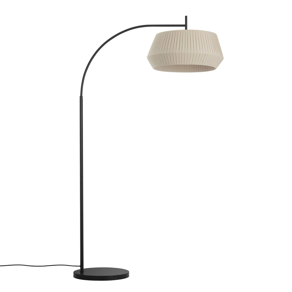 Dicte Floor Lamp in Black with Beige Pleated Cotton Shade