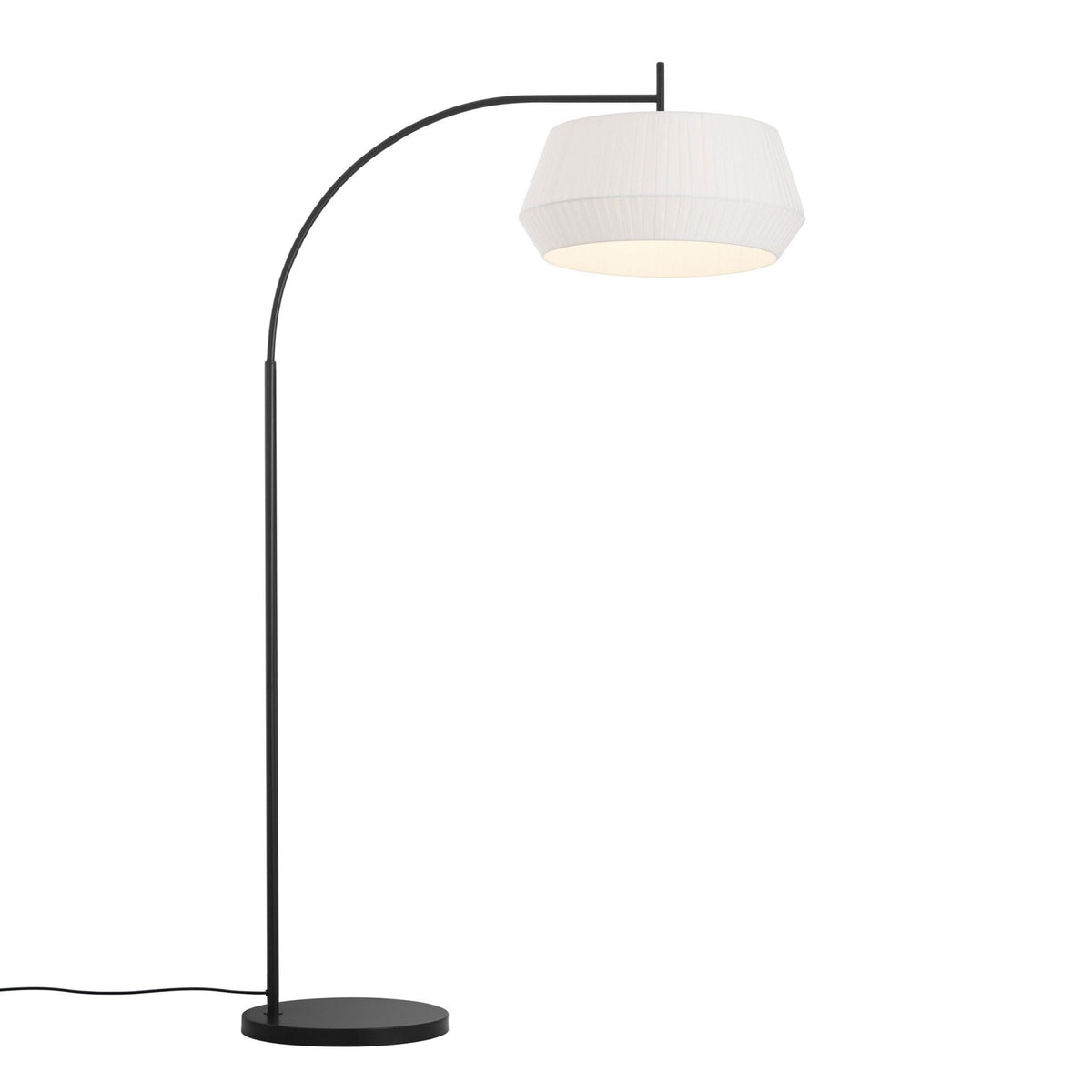 Dicte Floor Lamp in Black with White Pleated Cotton Shade