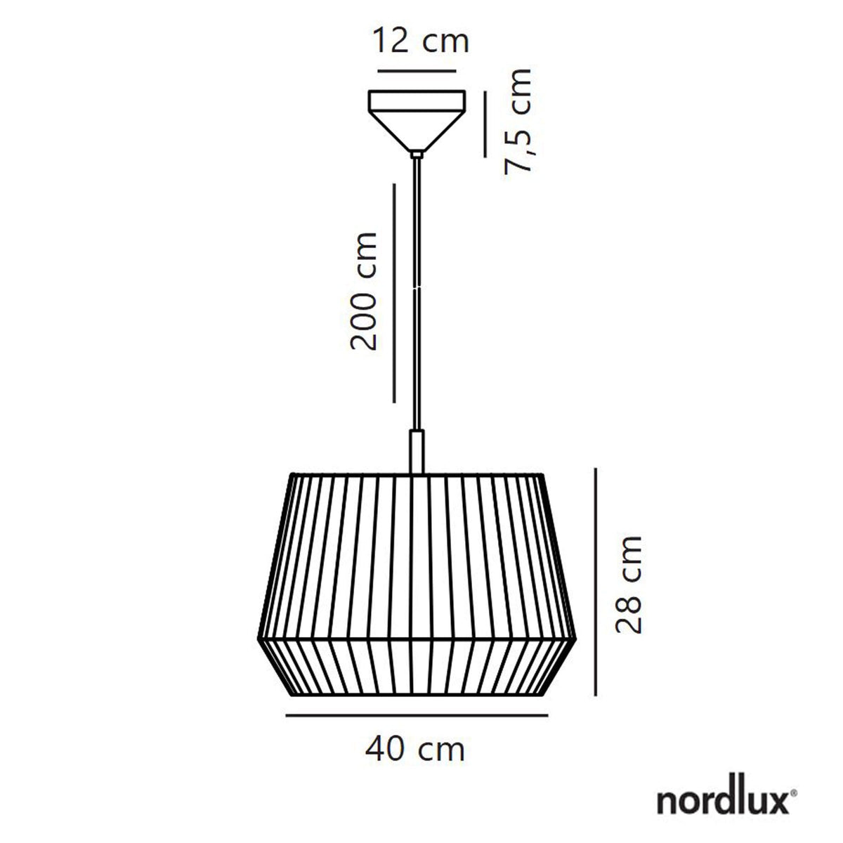 Dicte 40 Pendant in Black with White Pleated Cotton Shade