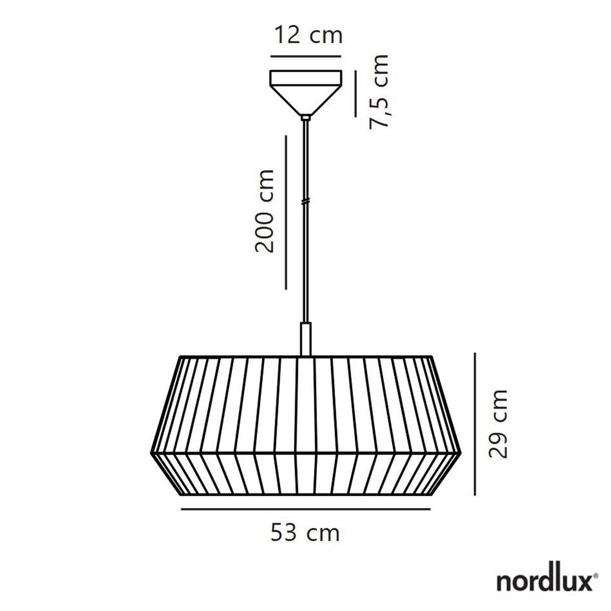 Dicte 53 Pendant in Black with Beige Pleated Cotton Shade