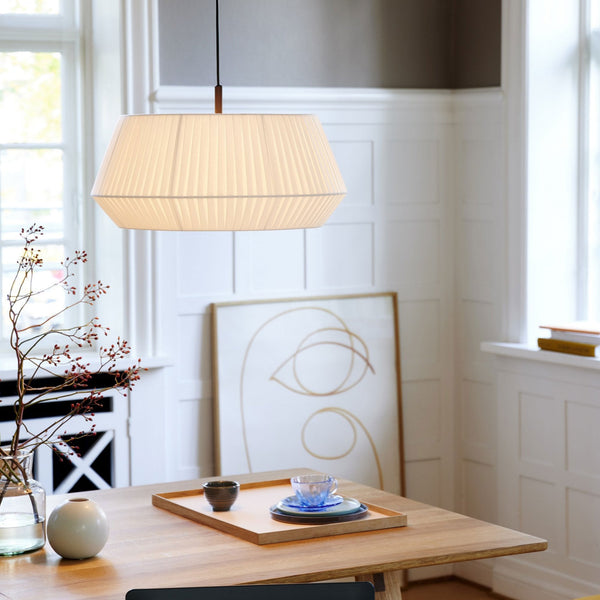 Dicte 53 Pendant in Black with White Pleated Cotton Shade