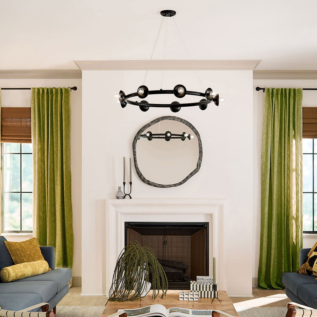 Palta Nine Light Circular Chandelier in Satin Black