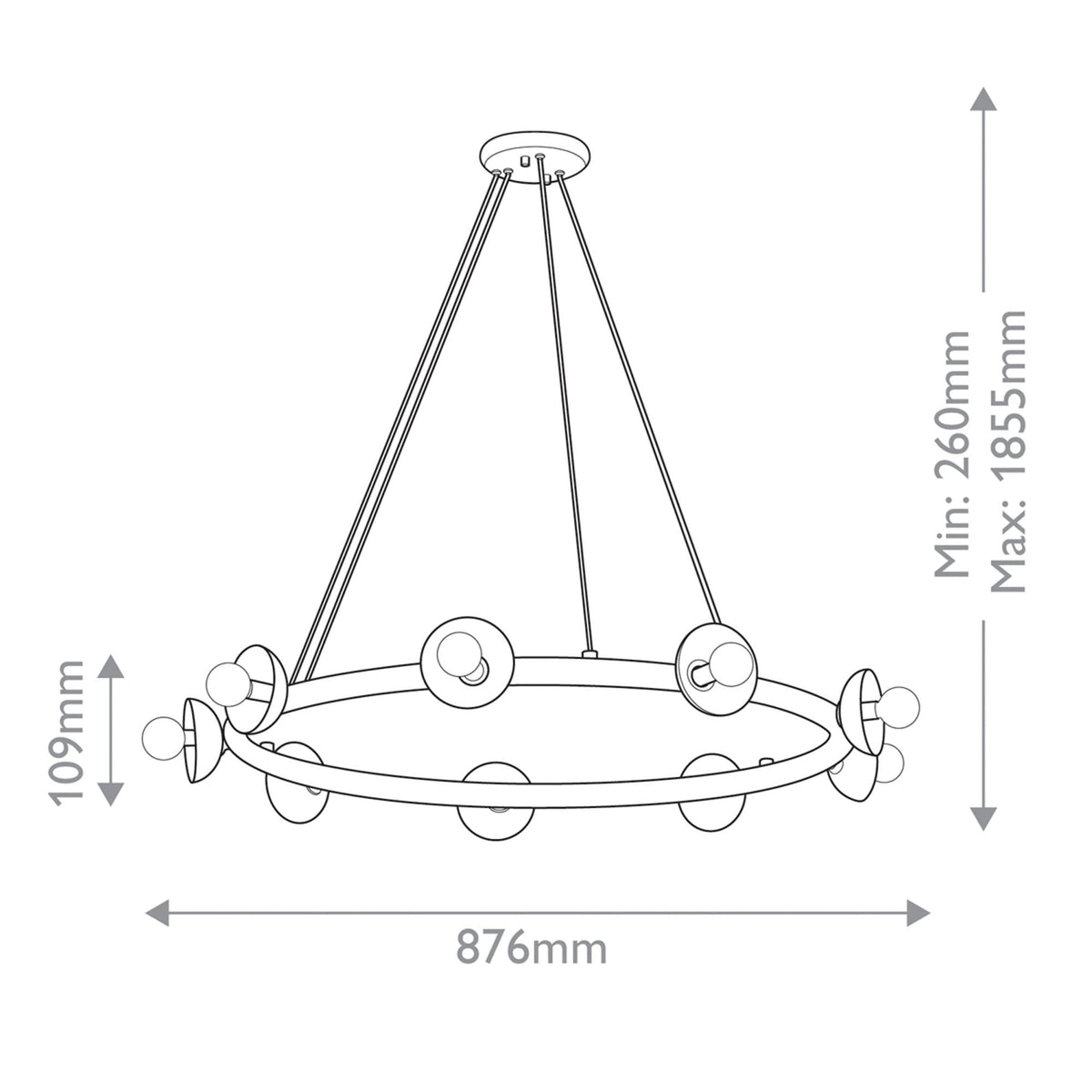 Palta Nine Light Circular Chandelier in Satin Black
