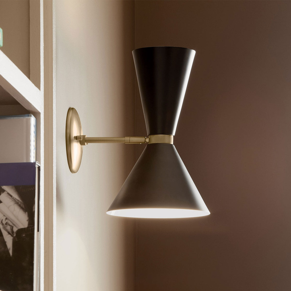 Phix Single Arm Up and Down Wall Light in Black and Champagne Bronze
