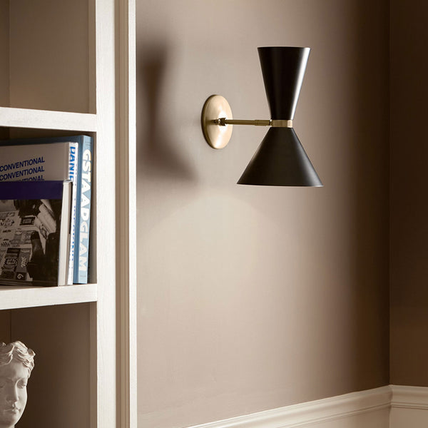Phix Single Arm Up and Down Wall Light in Black and Champagne Bronze
