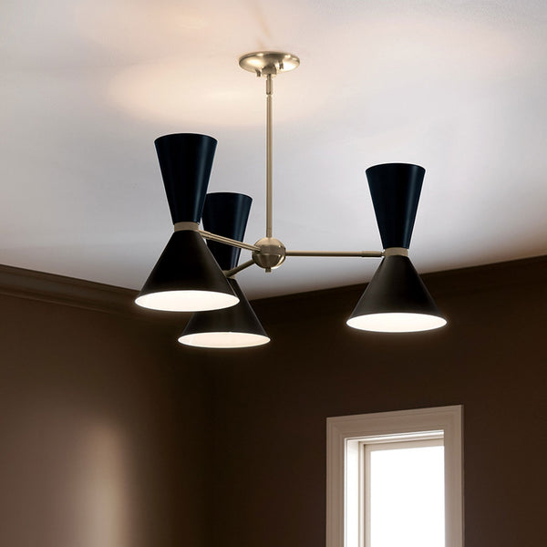 Phix Three Light Up & Down Pendant Chandelier in Black and Champagne Bronze