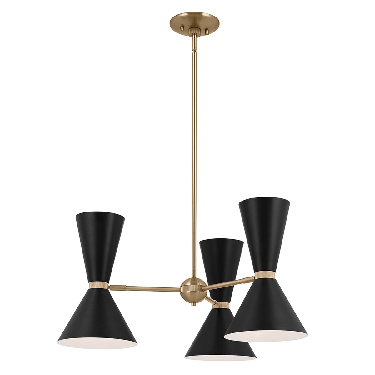 Phix Three Light Up & Down Pendant Chandelier in Black and Champagne Bronze
