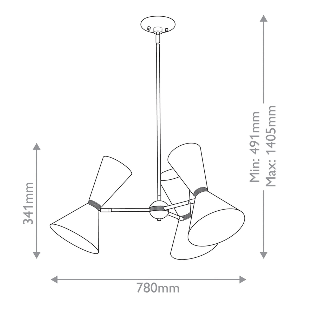 Phix Three Light Up & Down Pendant Chandelier in Black and Champagne Bronze