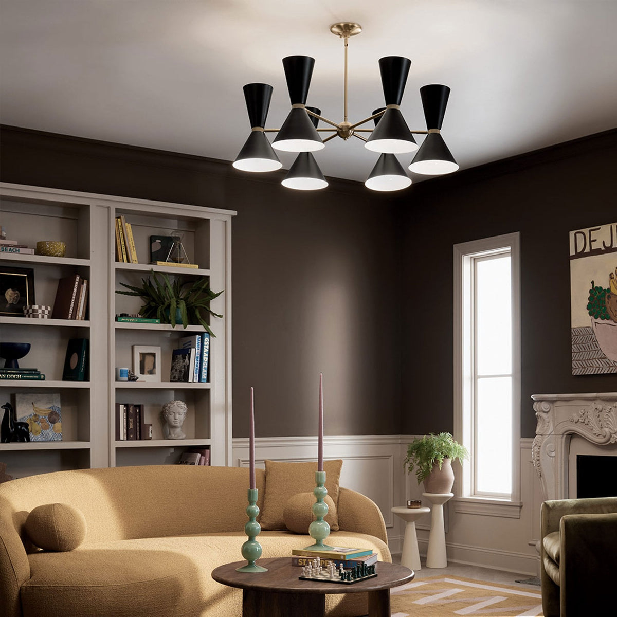 Phix Six Light Up & Down Pendant Chandelier in Black and Champagne Bronze