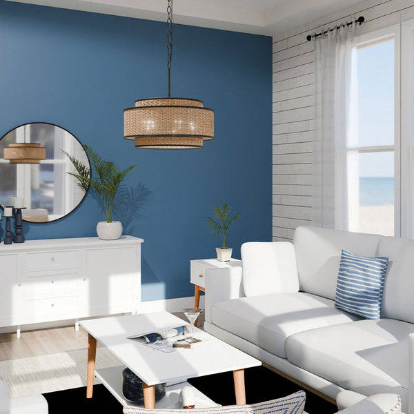 Teton Pendant in Matte Black with Natural Paper Rope Shade