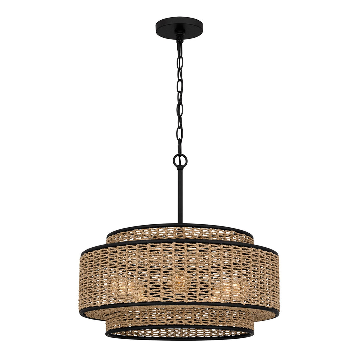 Teton Pendant in Matte Black with Natural Paper Rope Shade