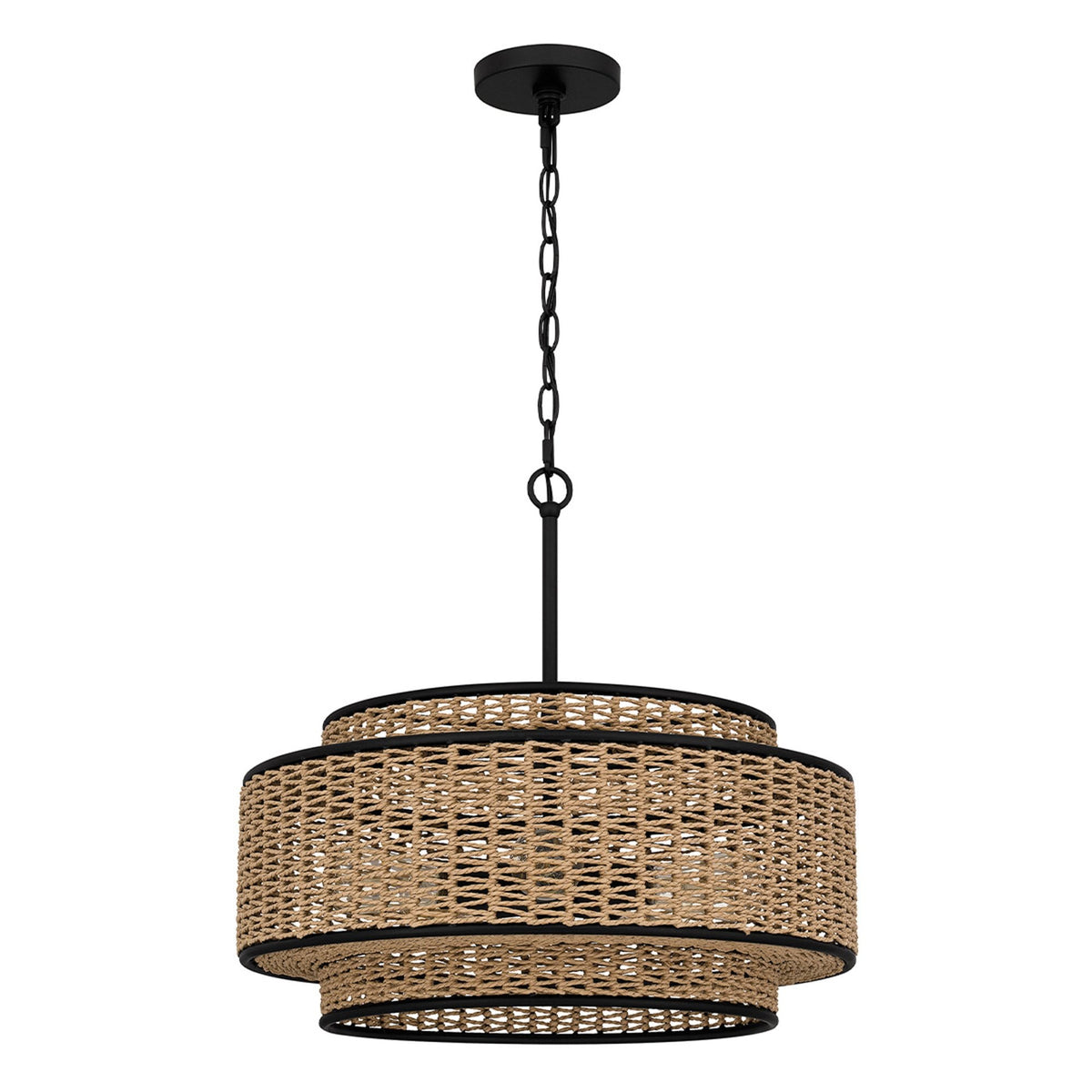 Teton Pendant in Matte Black with Natural Paper Rope Shade