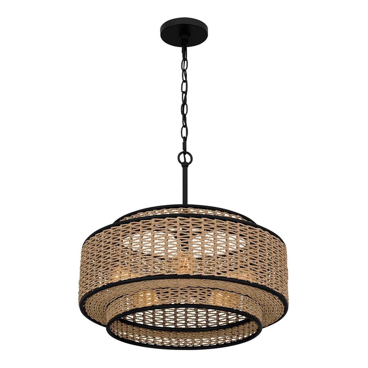 Teton Pendant in Matte Black with Natural Paper Rope Shade