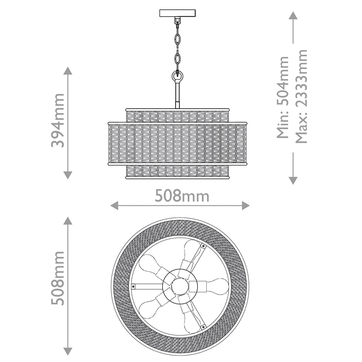 Teton Pendant in Matte Black with Natural Paper Rope Shade