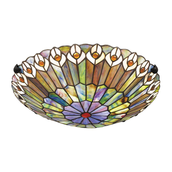 Tiffany Watkins Flush Ceiling Light in Valiant Bronze and Art Glass Shade