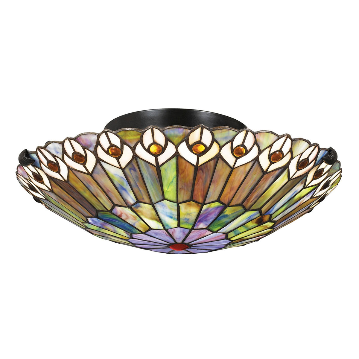 Tiffany Watkins Flush Ceiling Light in Valiant Bronze and Art Glass Shade