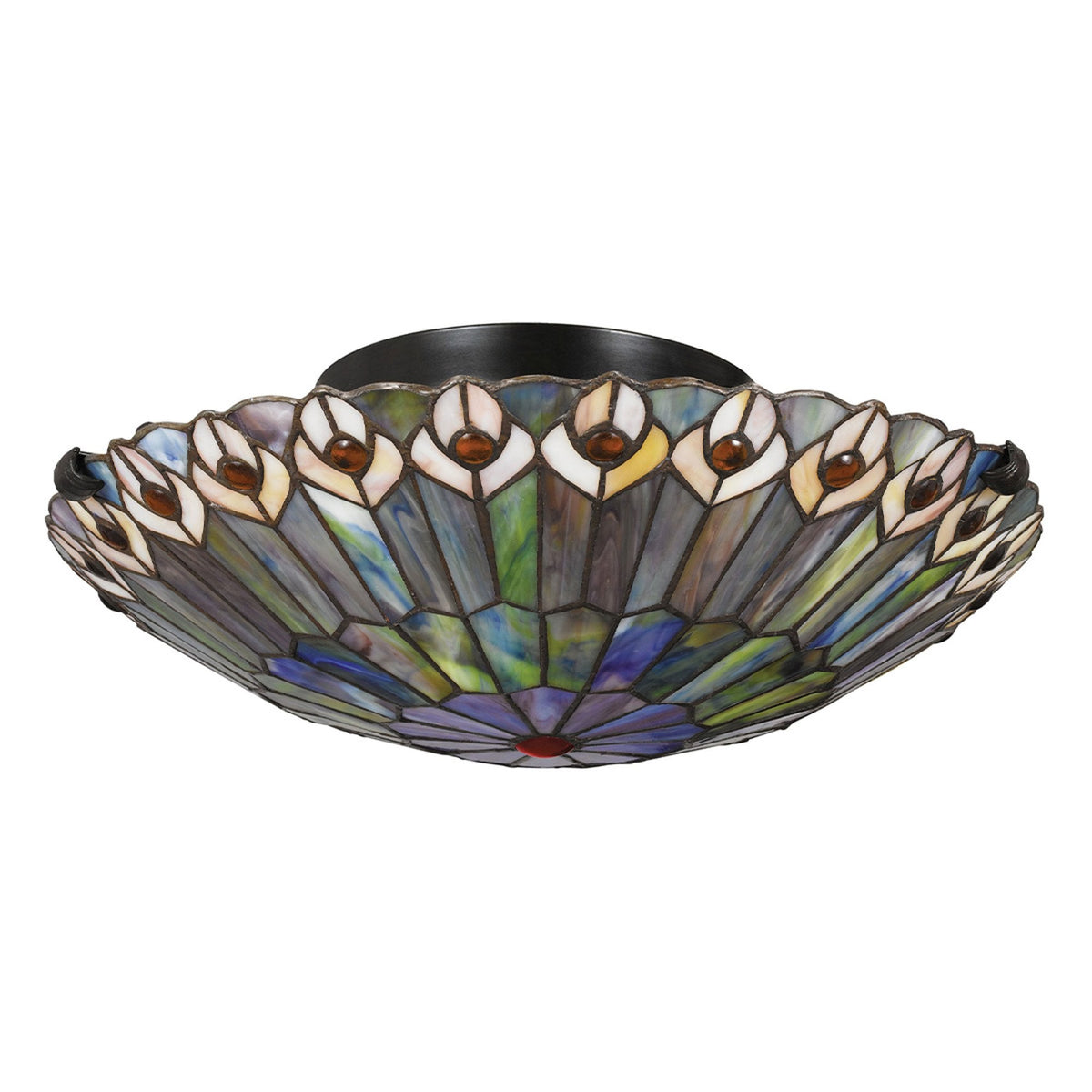 Tiffany Watkins Flush Ceiling Light in Valiant Bronze and Art Glass Shade