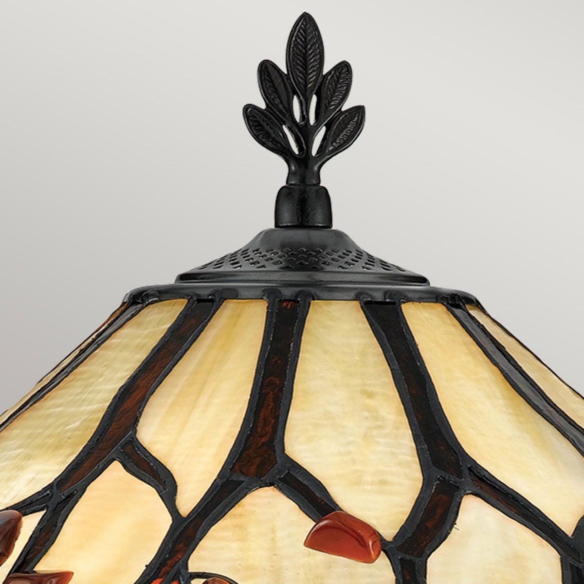 Whispering Tiffany Table Lamp with Valiant Bronze Base and Creamy White Glass with Agate Stones
