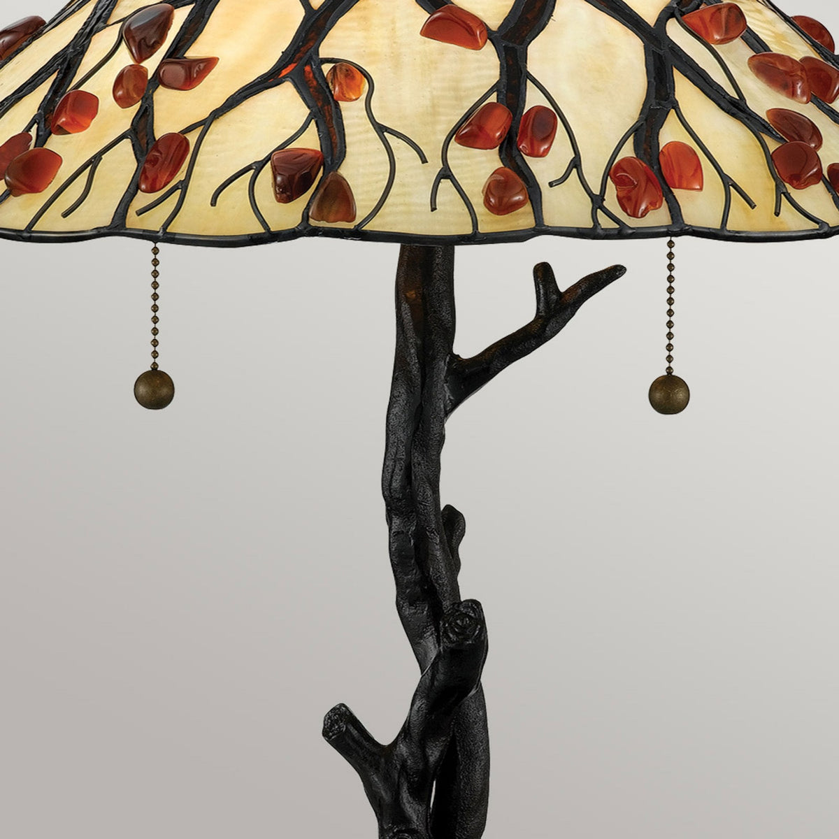 Whispering Tiffany Table Lamp with Valiant Bronze Base and Creamy White Glass with Agate Stones