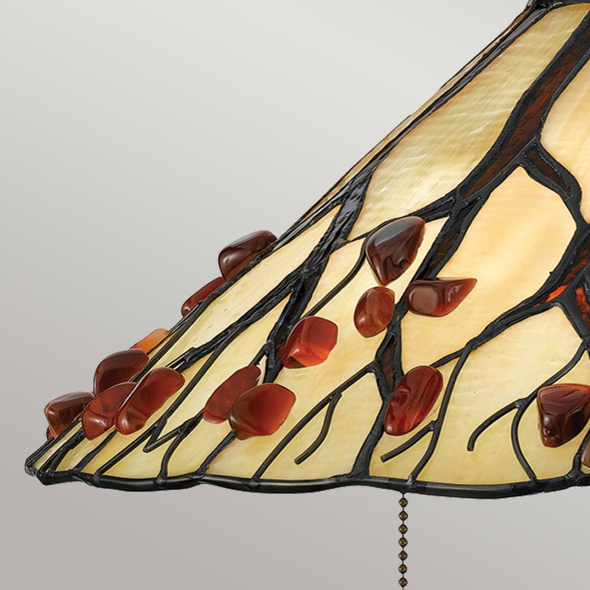 Whispering Tiffany Table Lamp with Valiant Bronze Base and Creamy White Glass with Agate Stones