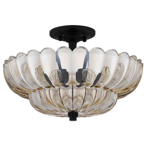 Whitecap Medium Semi Flush Ceiling Light in Rich Mottled Cocoa with Tinted Amber Glass
