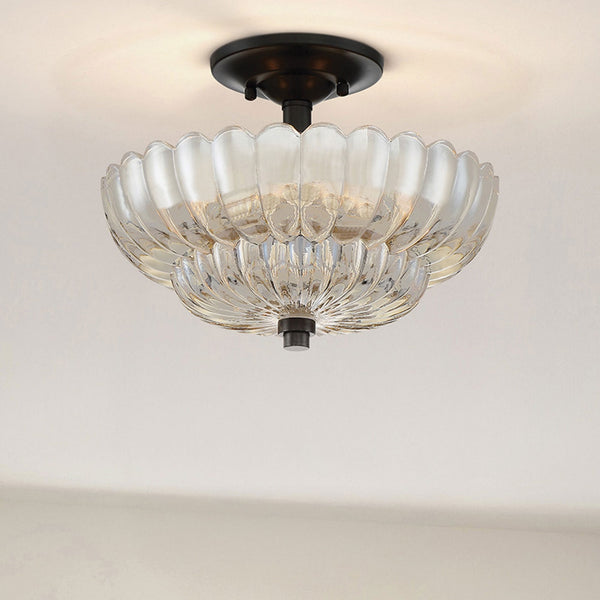 Whitecap Small Semi Flush Ceiling Light in Rich Mottled Cocoa with Tinted Amber Glass