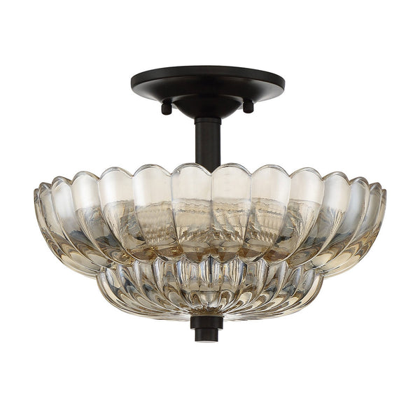 Whitecap Small Semi Flush Ceiling Light in Rich Mottled Cocoa with Tinted Amber Glass