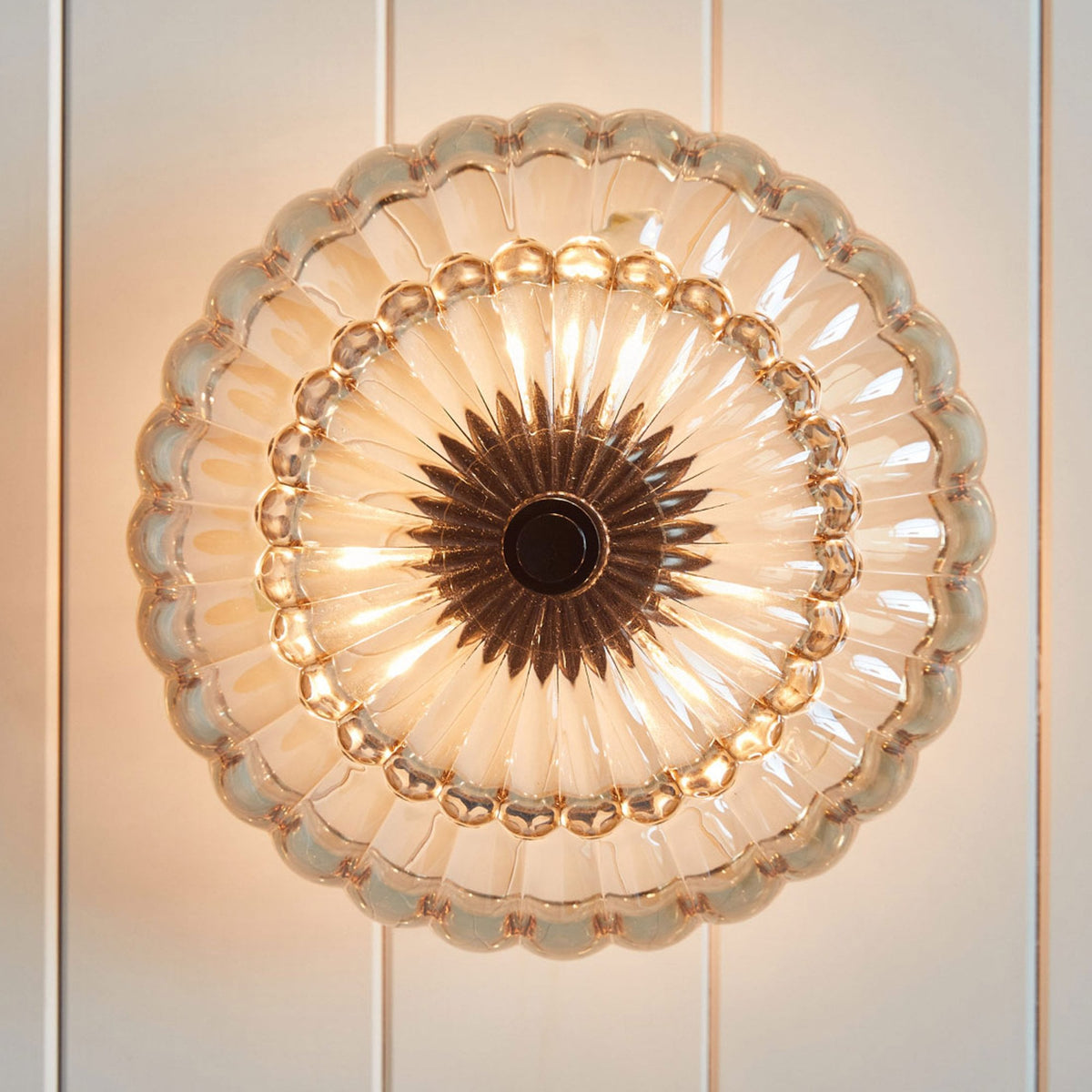 Whitecap Small Semi Flush Ceiling Light in Rich Mottled Cocoa with Tinted Amber Glass