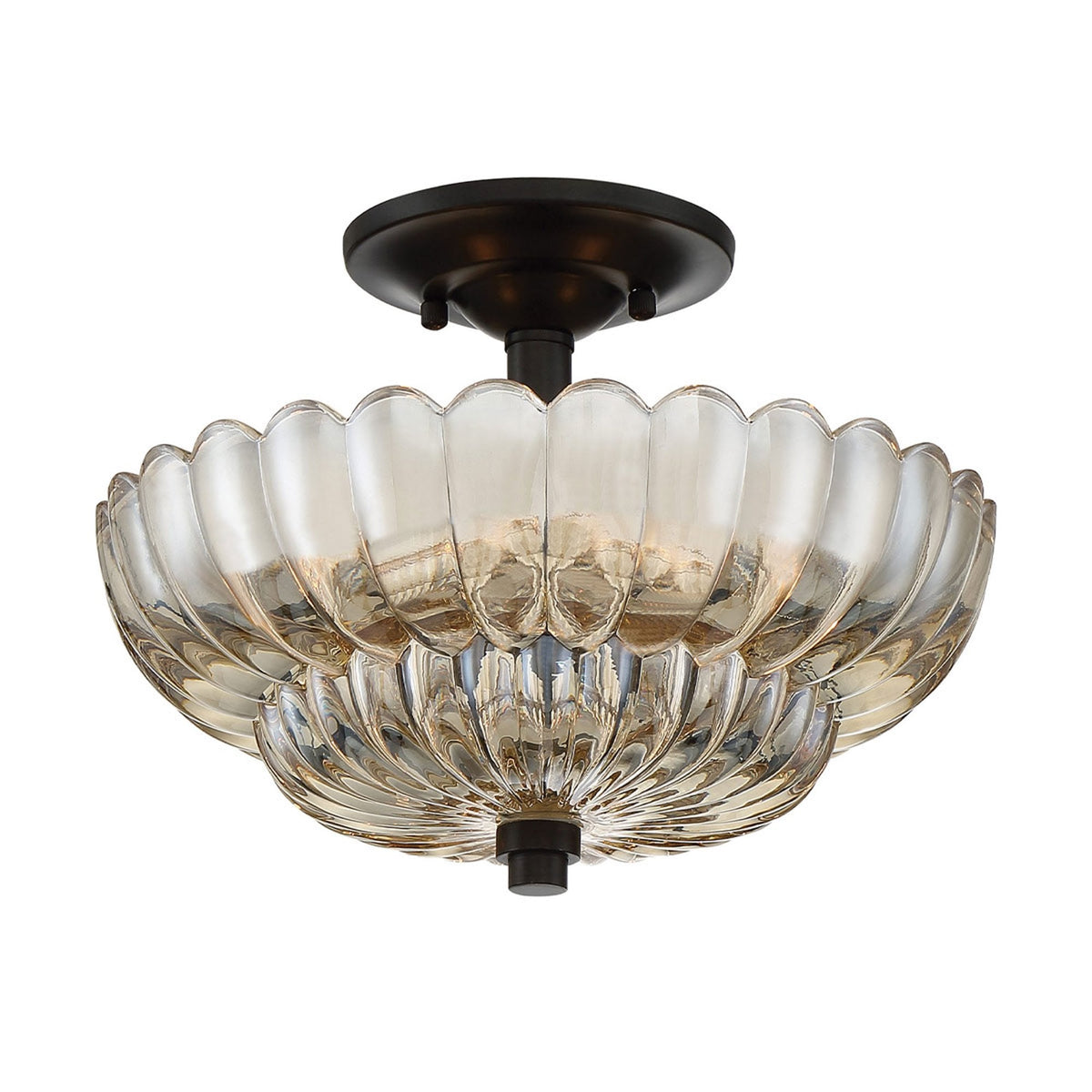 Whitecap Small Semi Flush Ceiling Light in Rich Mottled Cocoa with Tinted Amber Glass