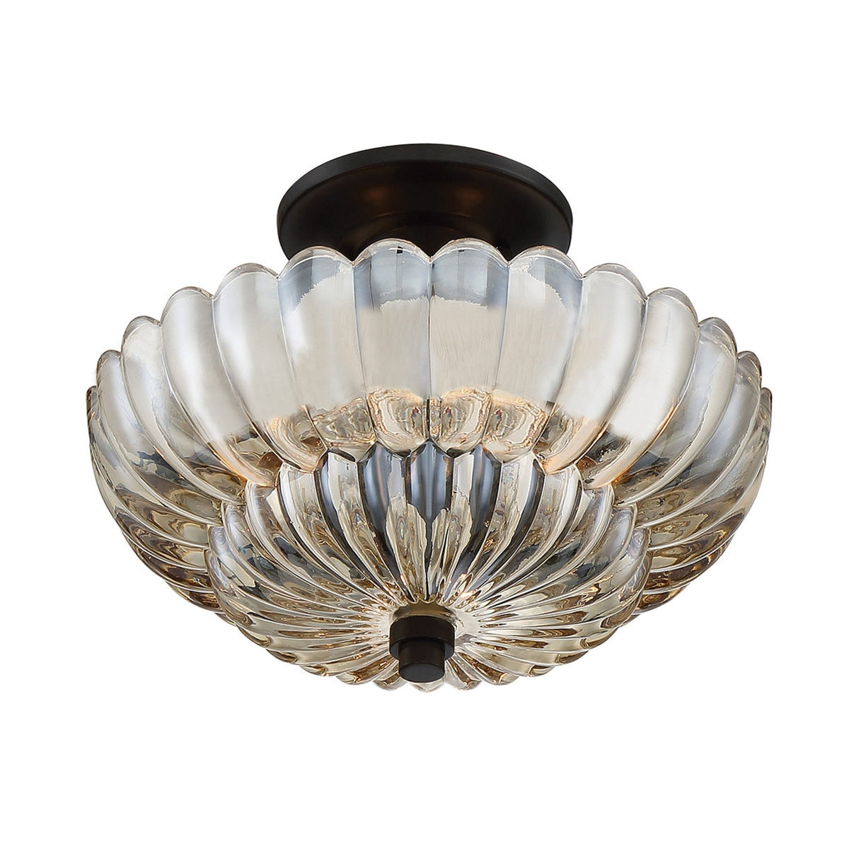 Whitecap Small Semi Flush Ceiling Light in Rich Mottled Cocoa with Tinted Amber Glass