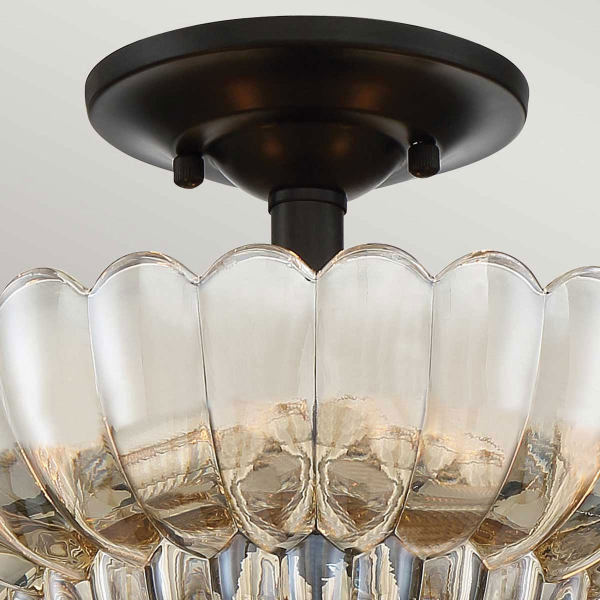 Whitecap Small Semi Flush Ceiling Light in Rich Mottled Cocoa with Tinted Amber Glass