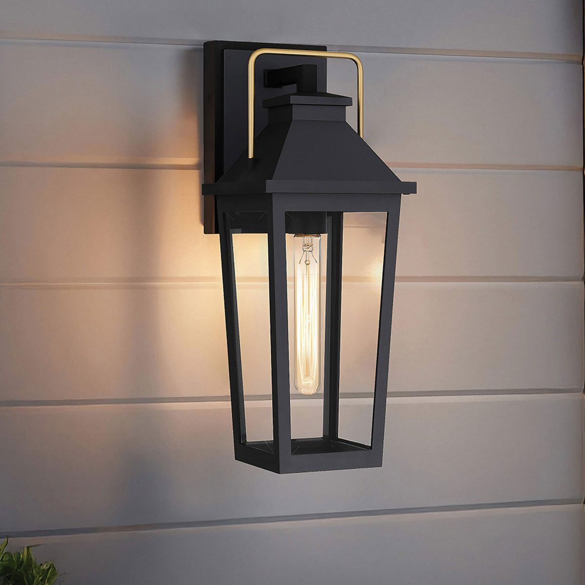 Buckley Coastal Medium Wall Light in Matt Black & Brass Accent with Clear Beveled Glass