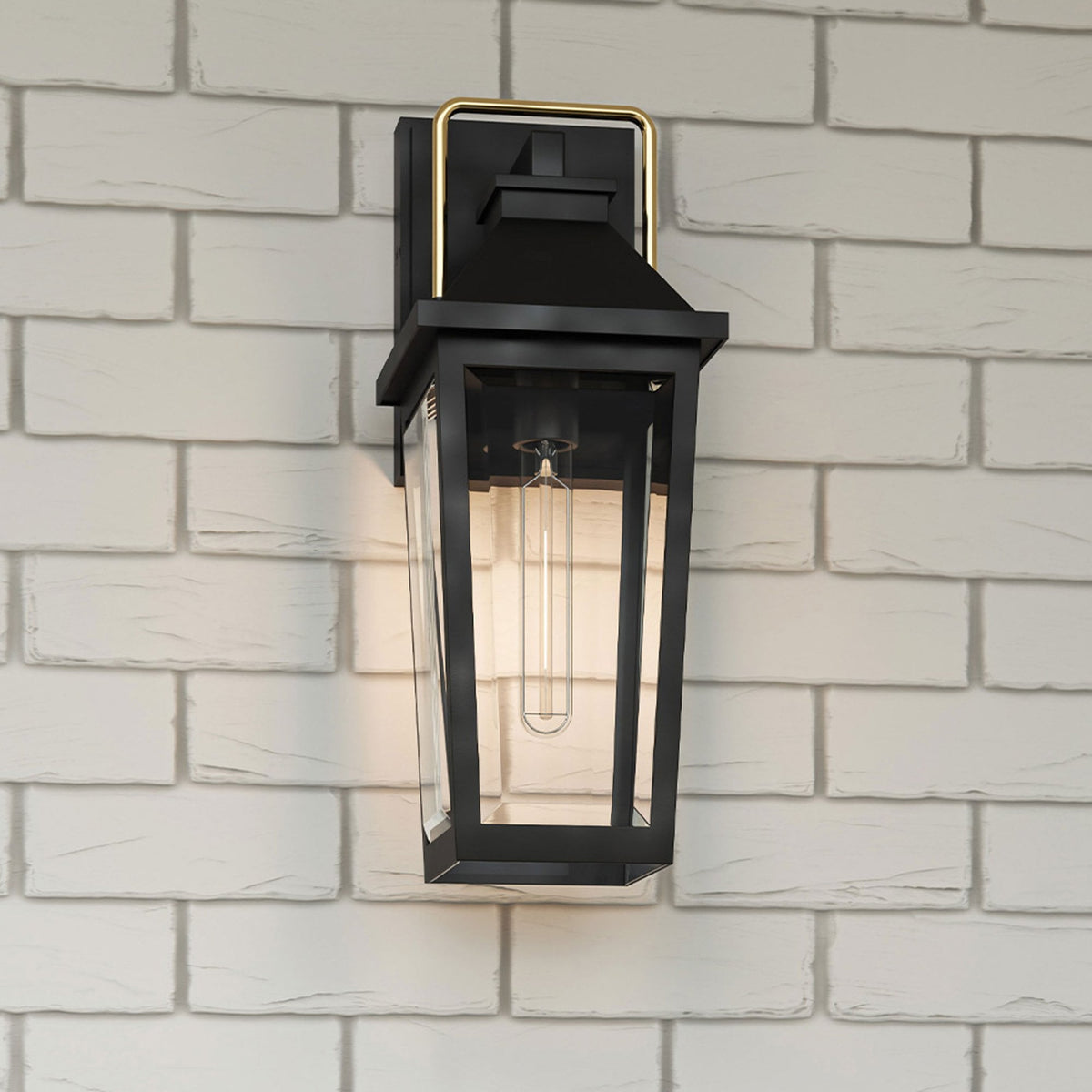 Buckley Coastal Medium Wall Light in Matt Black & Brass Accent with Clear Beveled Glass