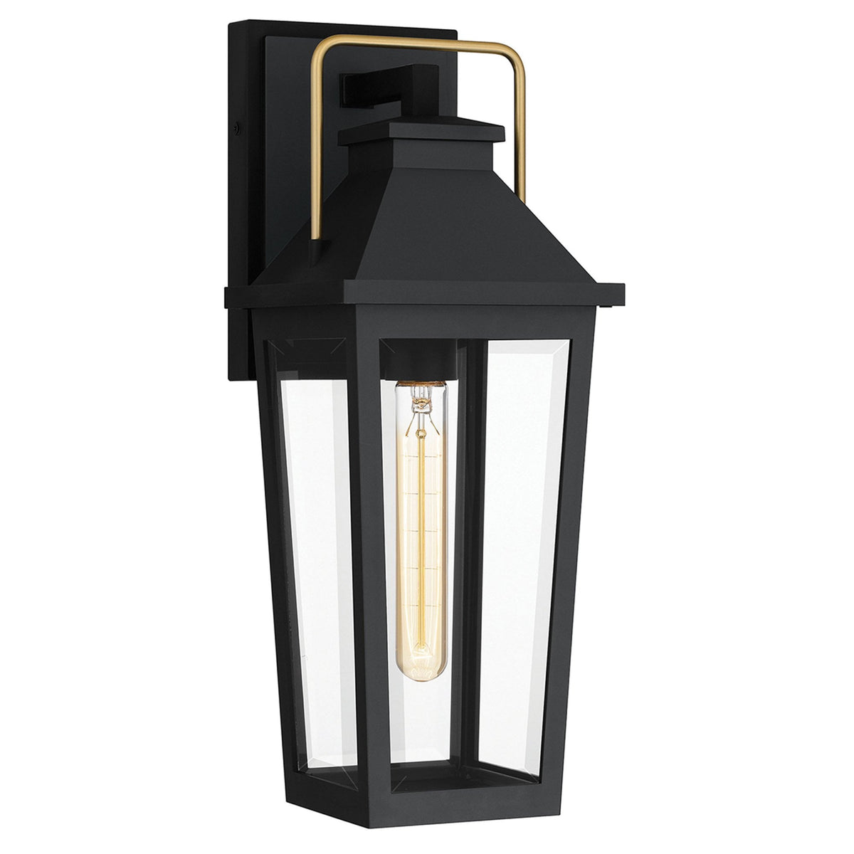 Buckley Coastal Medium Wall Light in Matt Black & Brass Accent with Clear Beveled Glass
