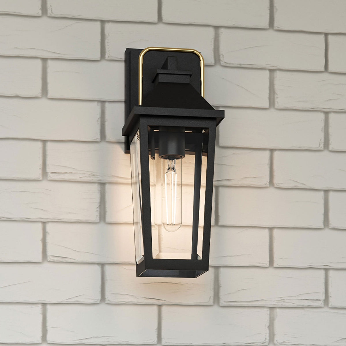 Buckley Coastal Small Wall Light in Matt Black & Brass Accent with Clear Beveled Glass