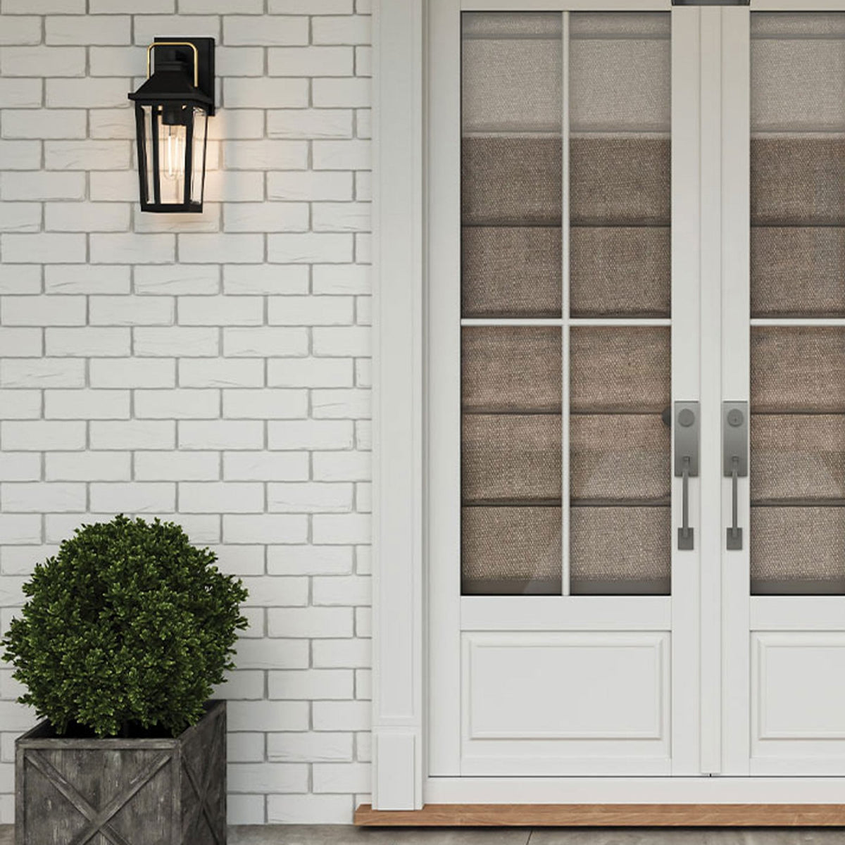 Buckley Coastal Small Wall Light in Matt Black & Brass Accent with Clear Beveled Glass