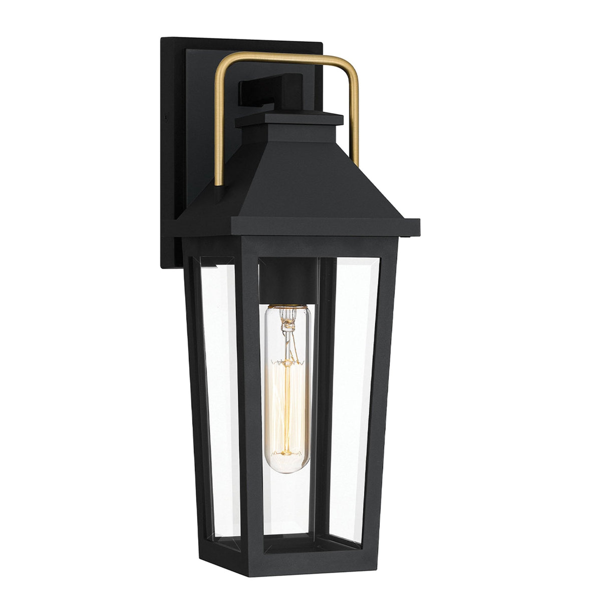 Buckley Coastal Small Wall Light in Matt Black & Brass Accent with Clear Beveled Glass