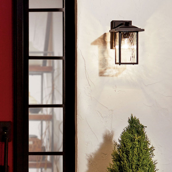 Cappanna IP44 Small Exterior Wall Light in Textured Black with Clear Water Glass