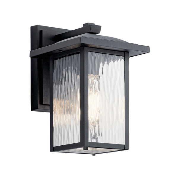 Cappanna IP44 Small Exterior Wall Light in Textured Black with Clear Water Glass