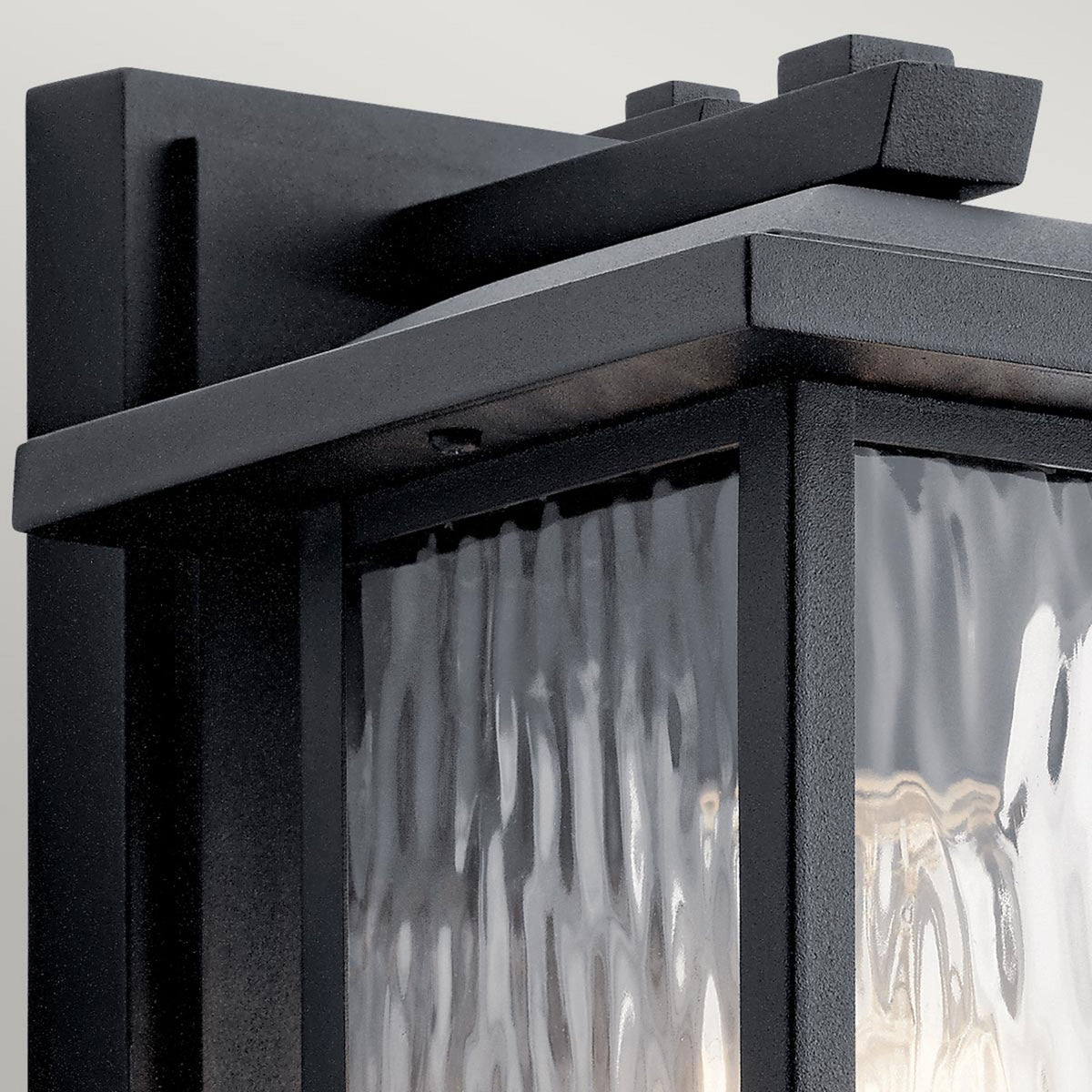 Cappanna IP44 Small Exterior Wall Light in Textured Black with Clear Water Glass