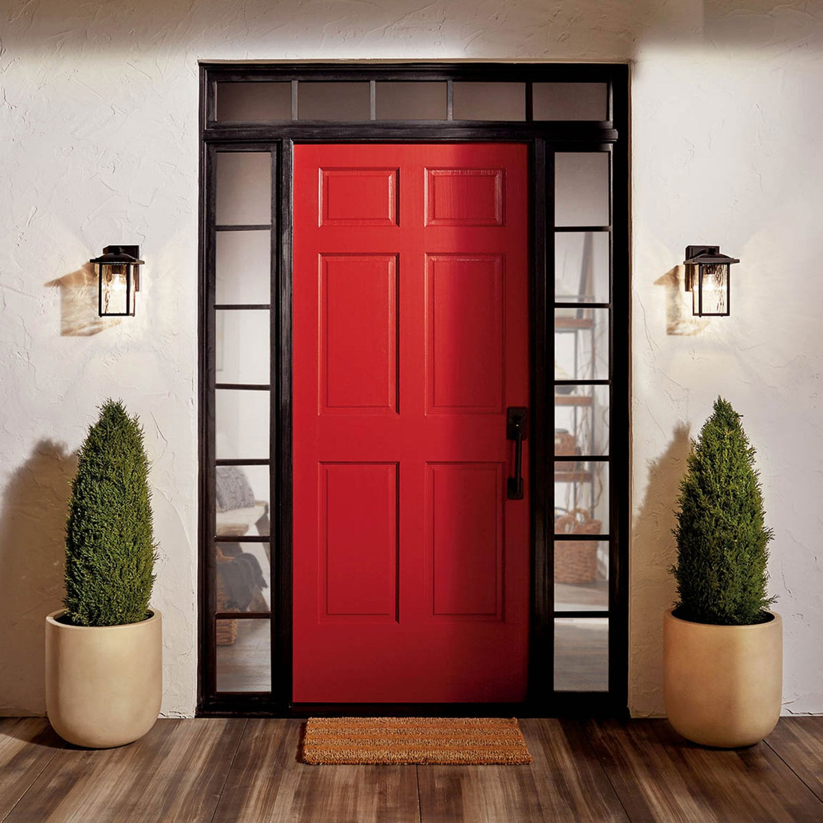 Cappanna IP44 Small Exterior Wall Light in Textured Black with Clear Water Glass