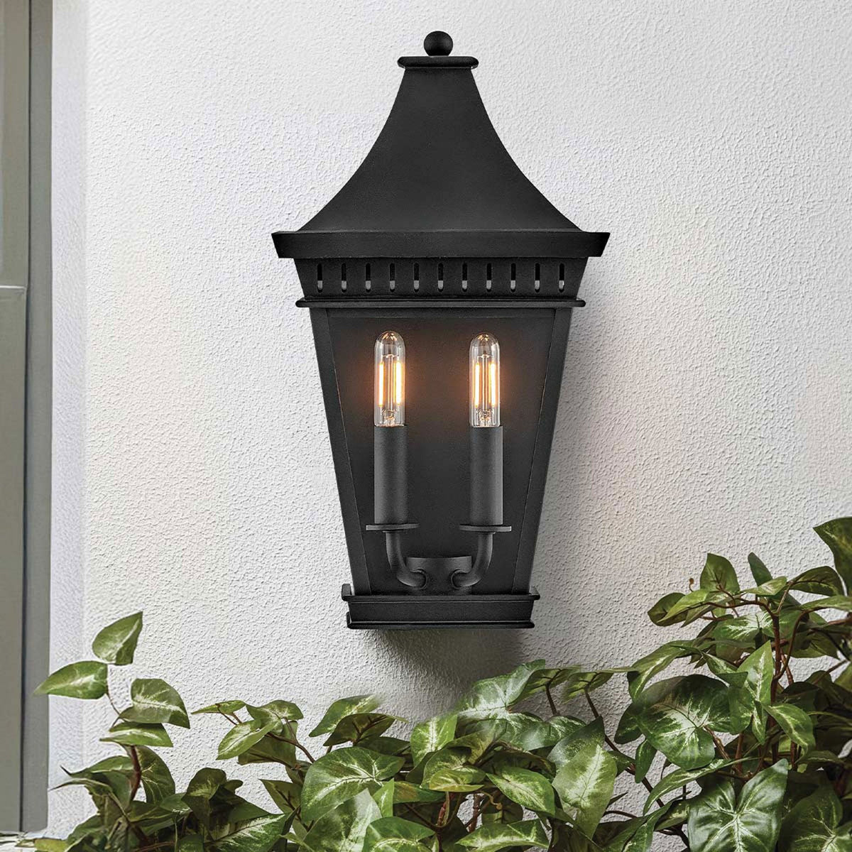 Chapel Hill IP44 Half Wall Lantern in Museum Black with Clear Glass