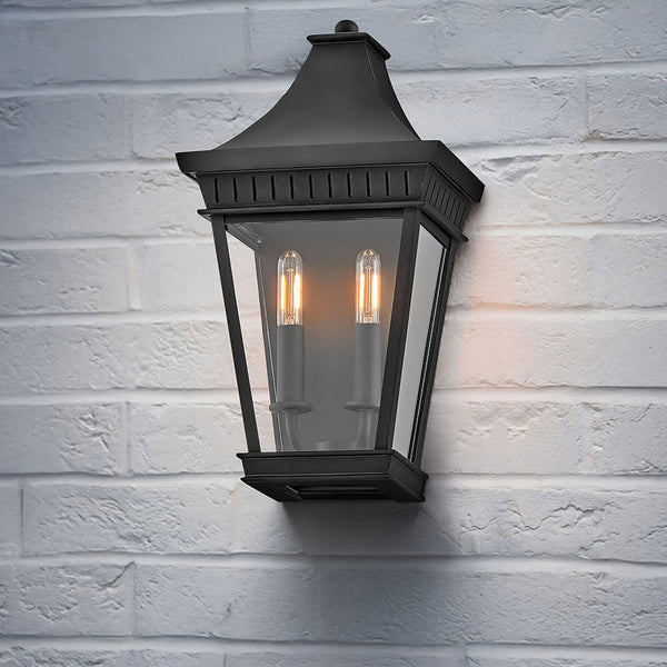 Chapel Hill IP44 Half Wall Lantern in Museum Black with Clear Glass