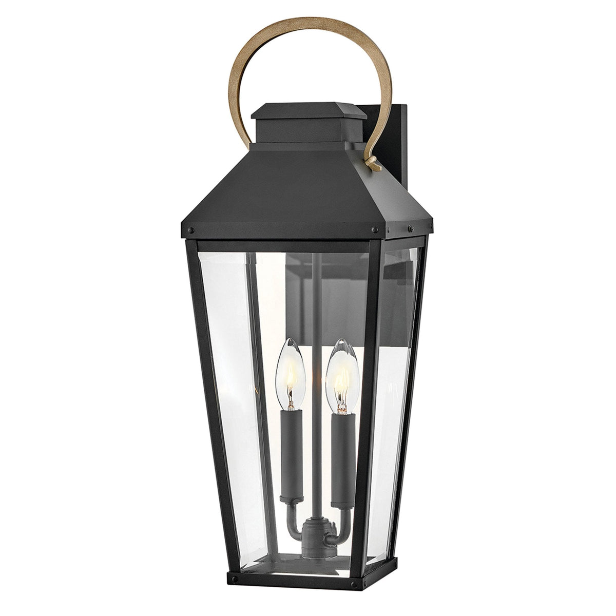 Dawson IP44 Large Wall Lantern in Black with Burnished Bronze Accent and Clear Glass