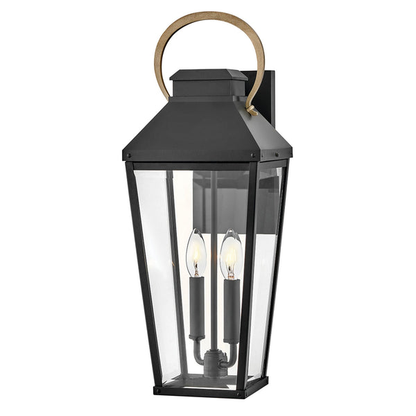 Dawson IP44 Large Wall Lantern in Black with Burnished Bronze Accent and Clear Glass