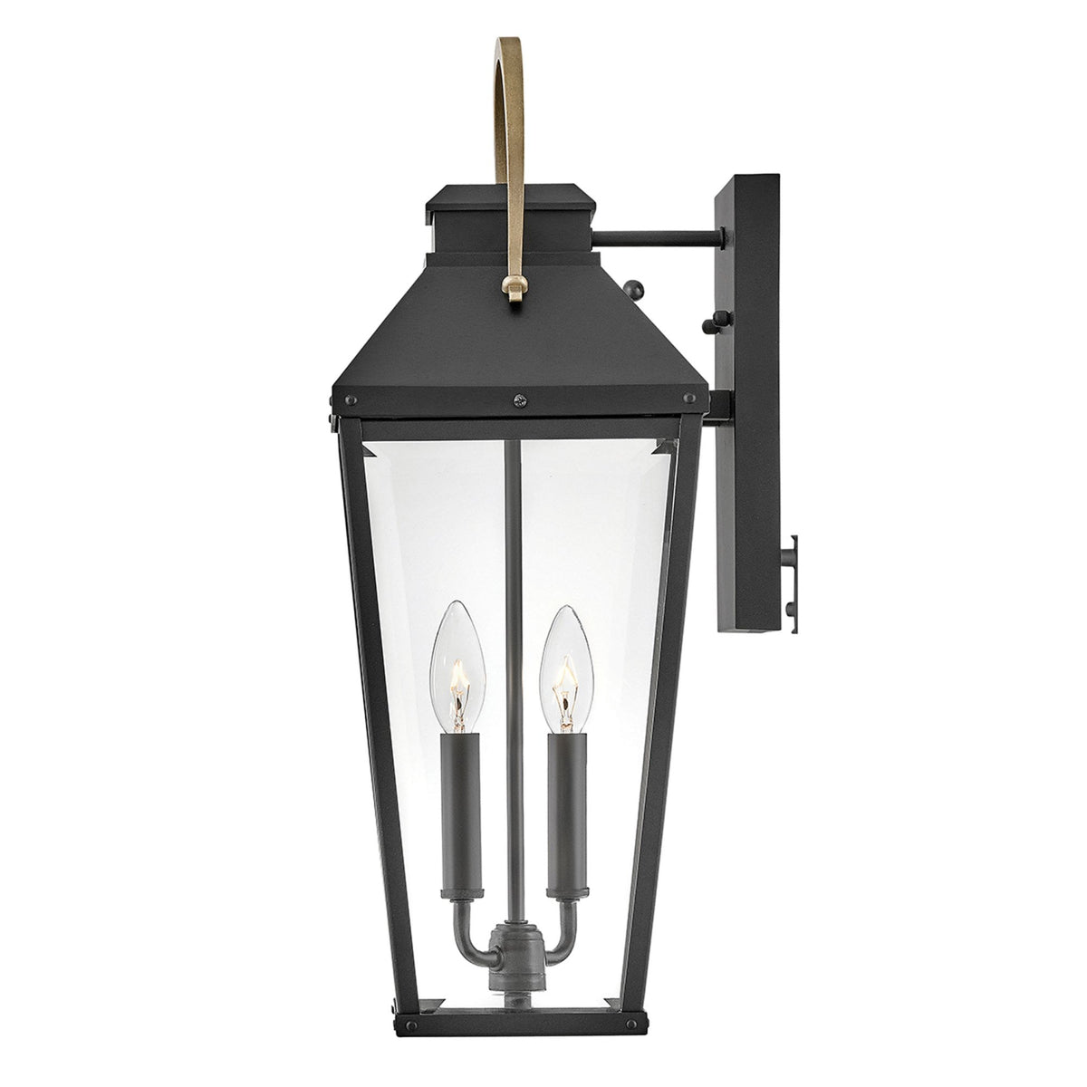 Dawson IP44 Large Wall Lantern in Black with Burnished Bronze Accent and Clear Glass