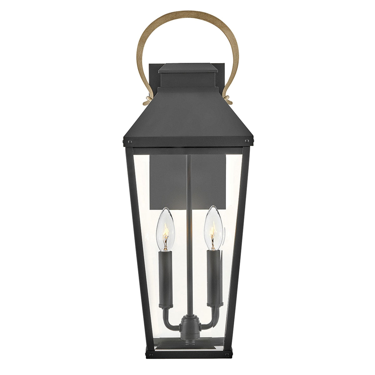 Dawson IP44 Large Wall Lantern in Black with Burnished Bronze Accent and Clear Glass